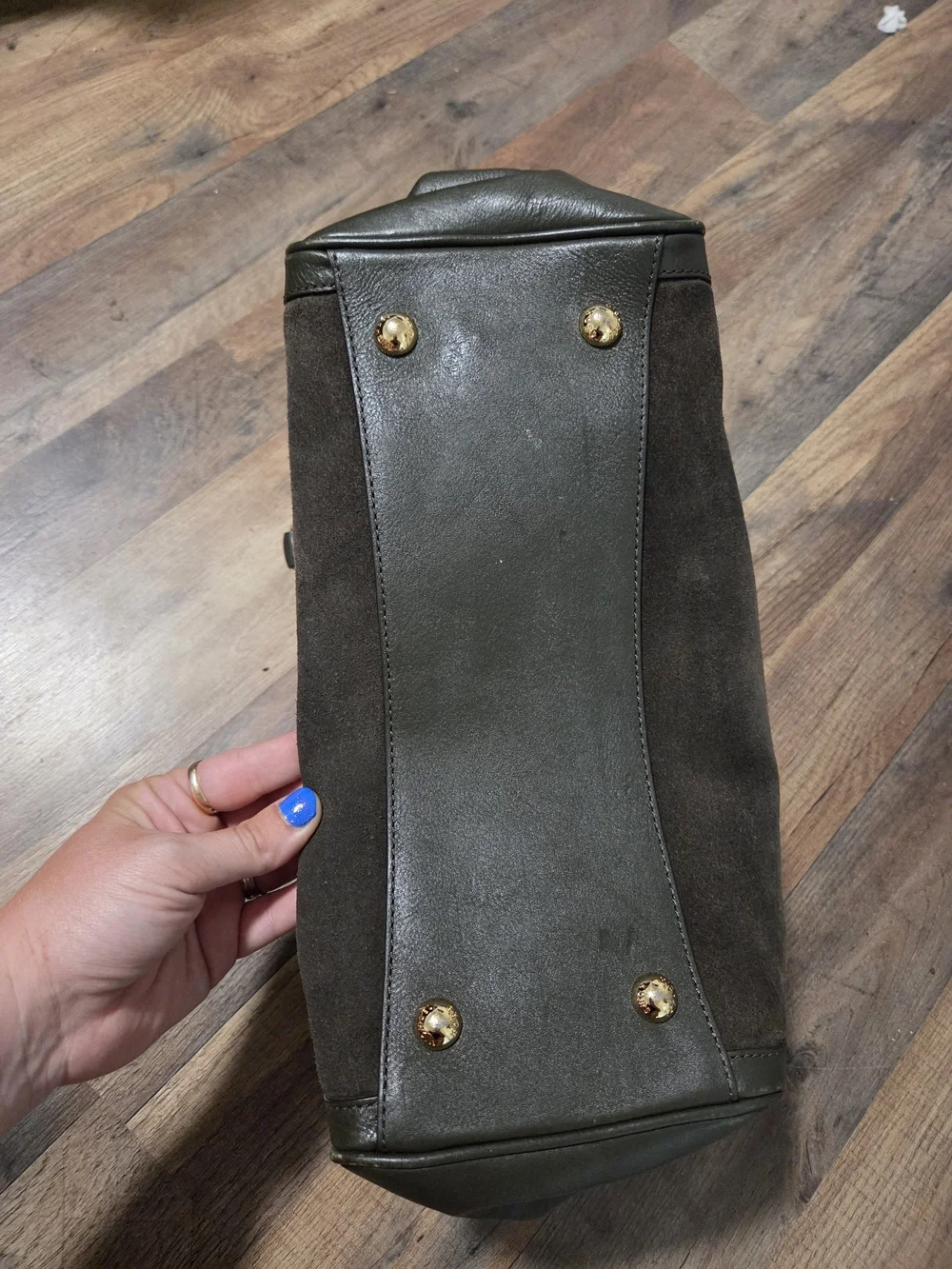 Michael Kors Olive Green Leather Satchel with Signature MK Emblem